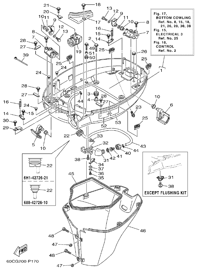 Yamaha F100BET BOTTOM COWLING parts diagram